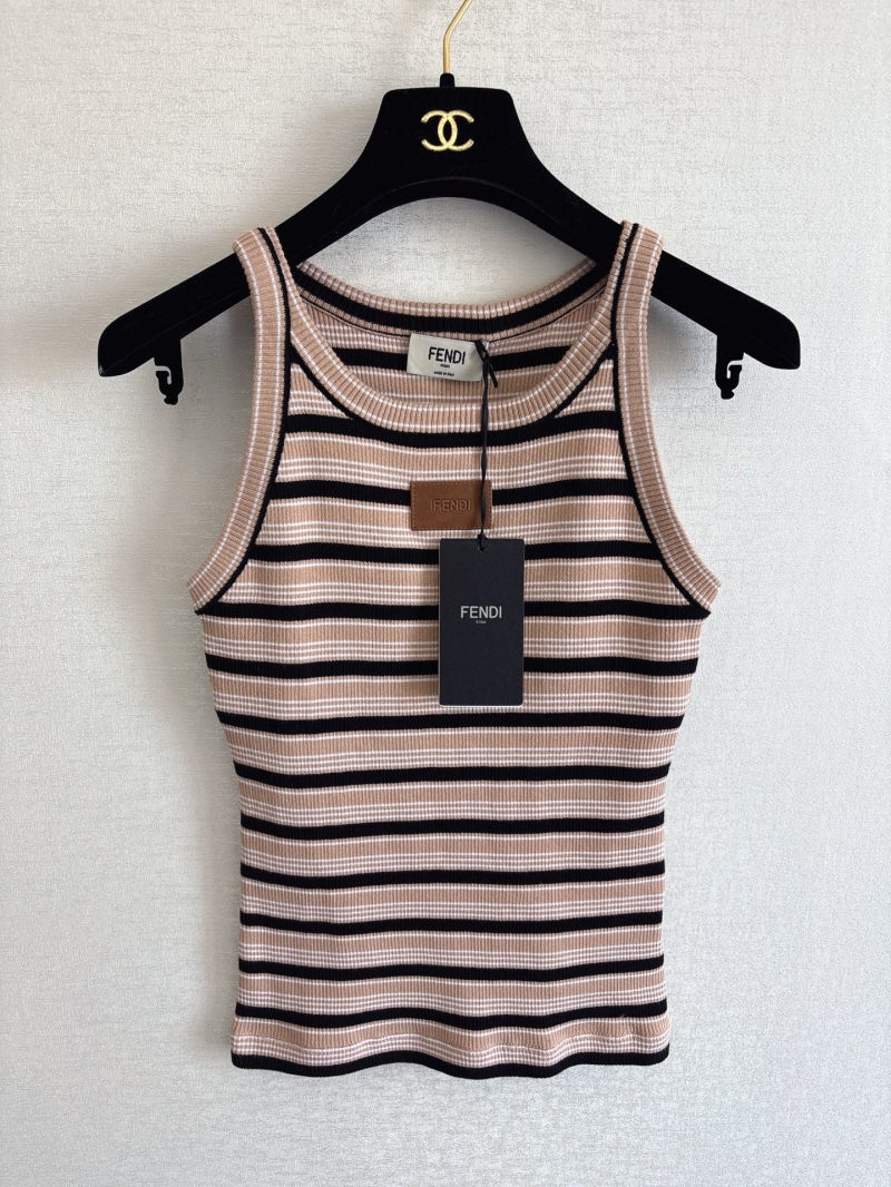 Fendi Spring/Summer Contrast Striped Ribbed Knit Vest in Pink and Yellow