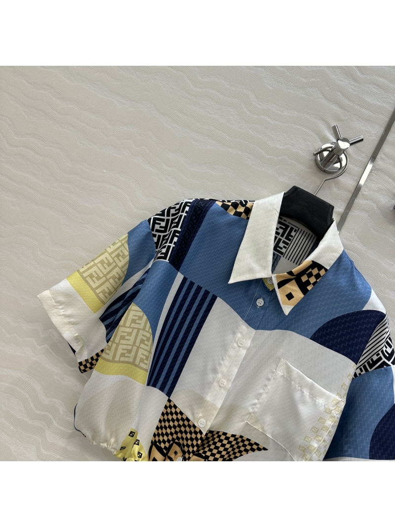 Fendi Blue Holiday Collection Silk Geometric Print Shirt - Limited Edition