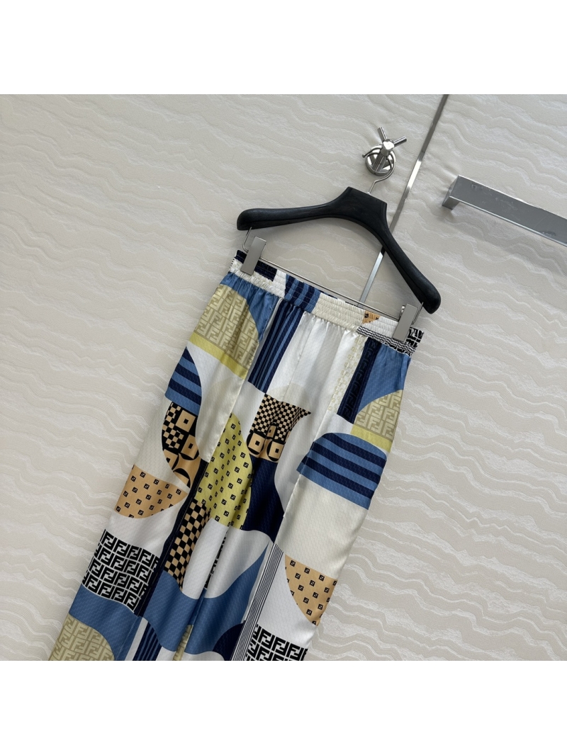 Fendi Blue Holiday Collection Silk Geometric Print Pants - Exclusive Edition