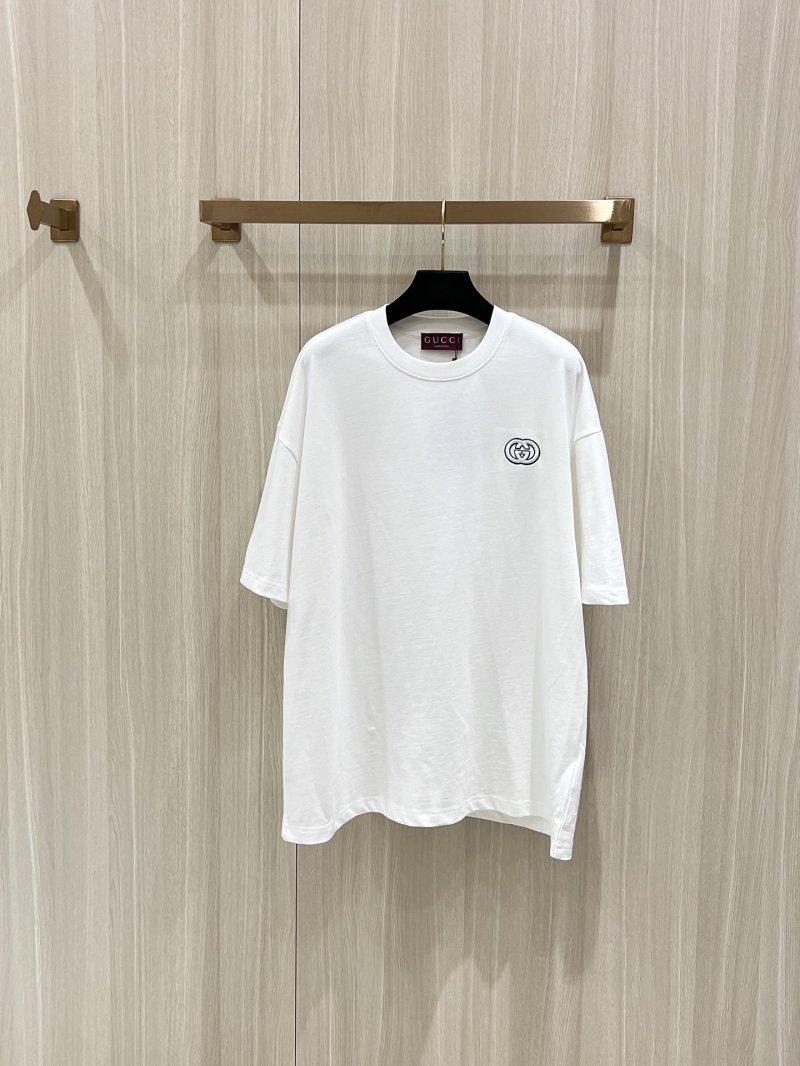 Gucci White Double G Embroidery Short Sleeve Set White
