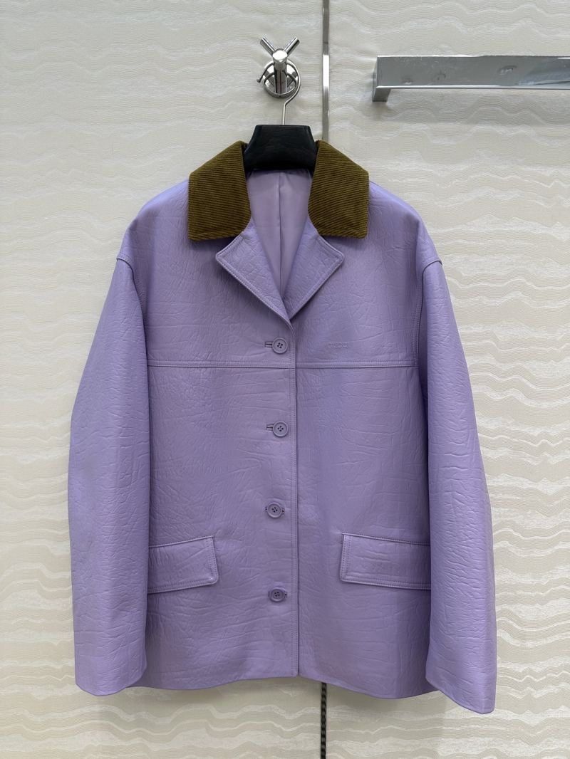 Gucci Luxe Lavender Leather Jacket - Colorblock Oversized Blazer
