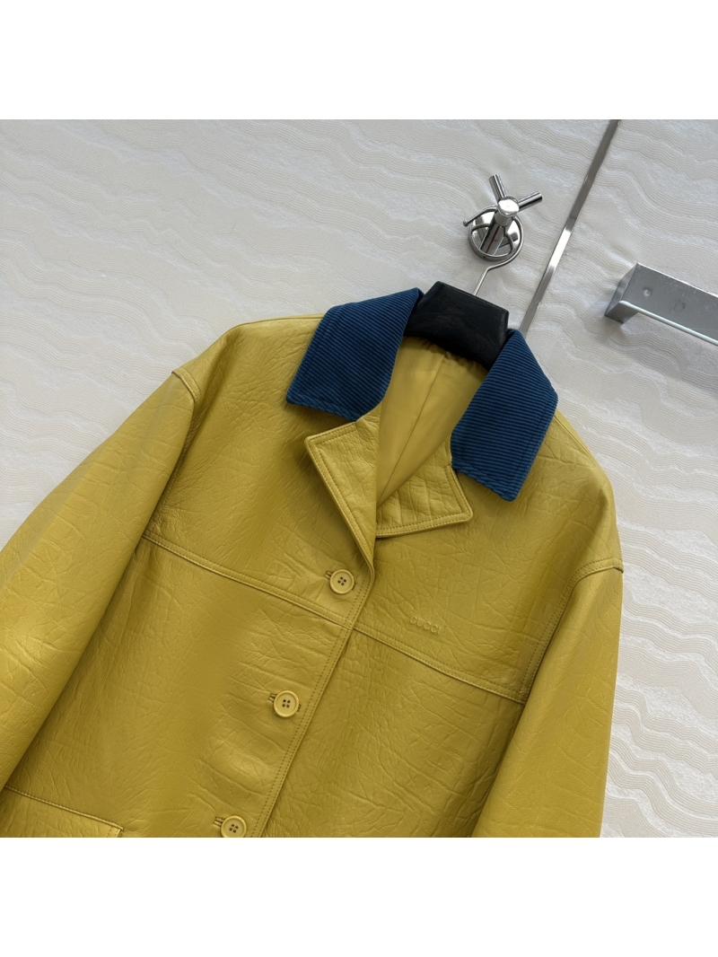 Gucci Luxe Yellow Leather Blazer Jacket - Bold Colorblock Design
