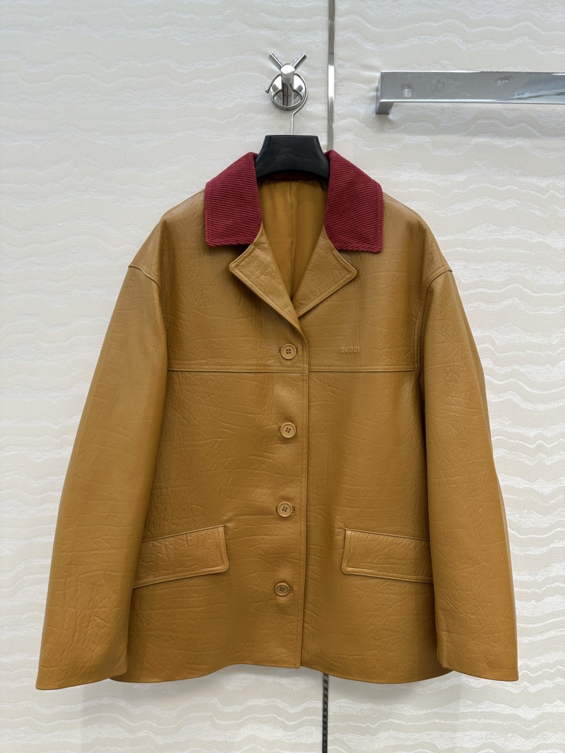 Gucci Luxe Leather Jacket - Caramel Colorblock Blazer