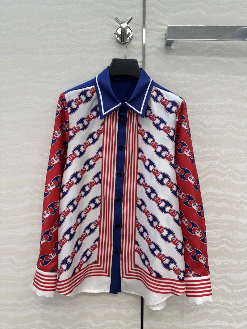 Gucci Spring/Summer GG Saddle Buckle Print Silk Shirt - Luxe Elegance