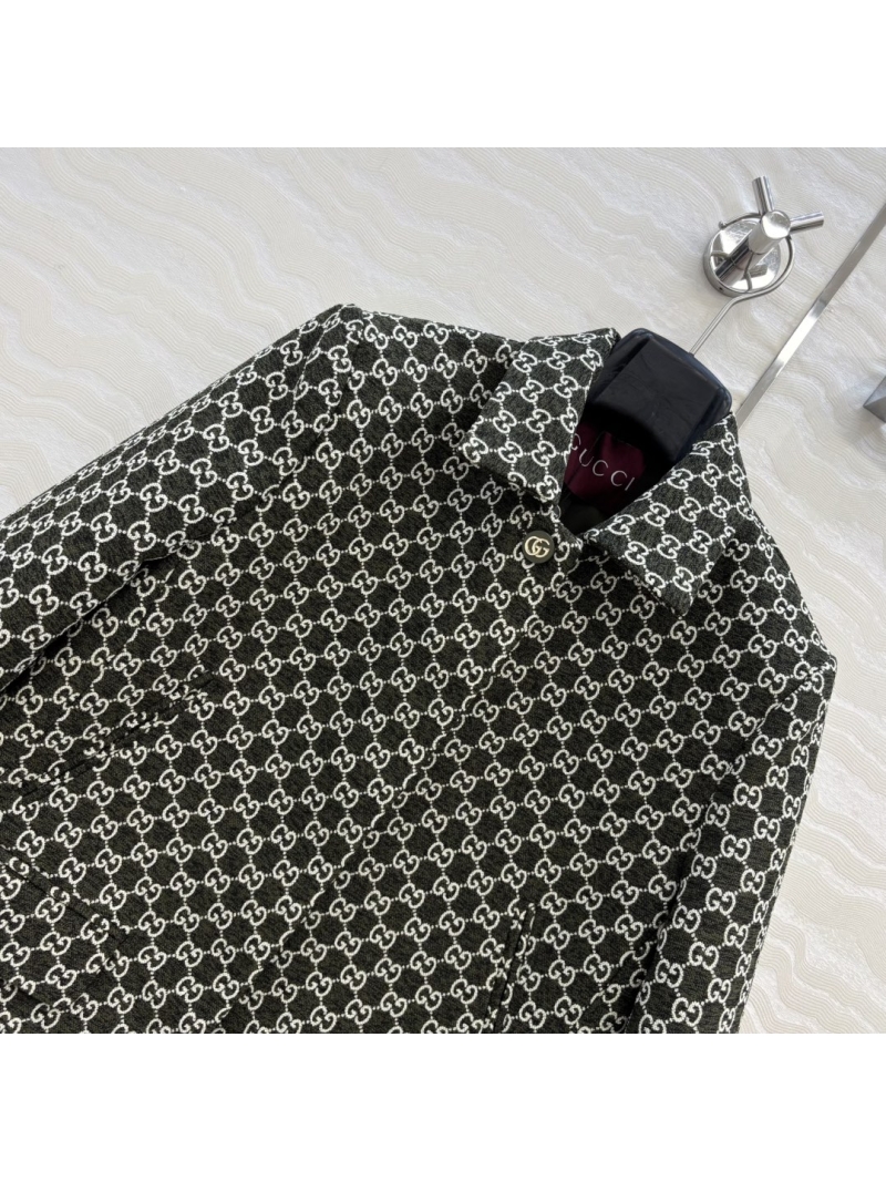 Gucci GG Jacquard Short Jacket in Black & White - Custom Looped Jacquard, Gold-Tone Metal Buttons, Structured H-Line Silhouette