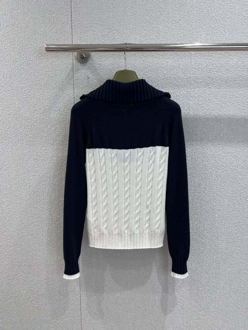 Gucci 25FW Cable-Knit Quarter-Zip Wool Blend Sweater | Navy & Off-White Color-Block Hooded Pullover