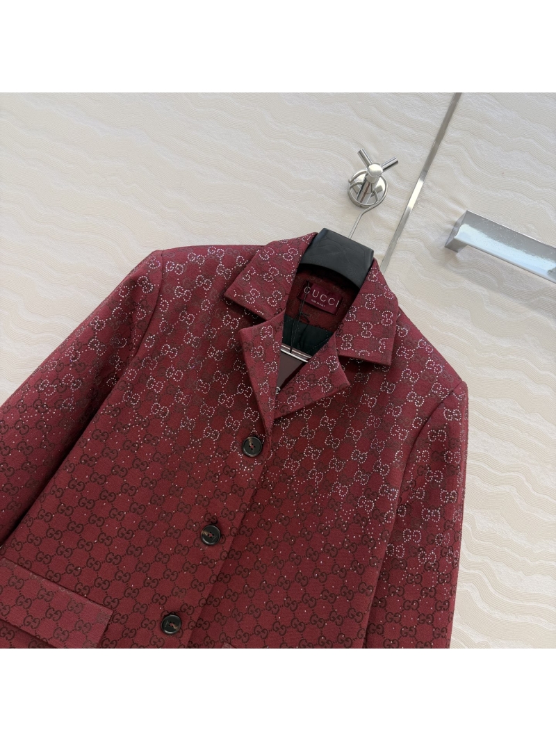 Gucci GG Sparkle Jacquard Blazer in Christmas Red with Crystal Embellishments