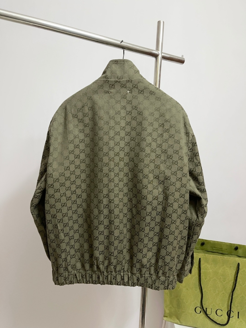Gucci Signature GG Monogram Full-Zip Jacket | Elevated Olive Sportswear with Stand Collar