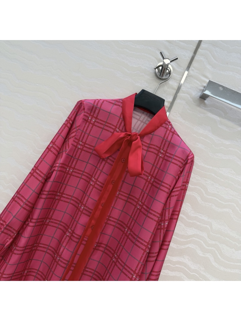 Gucci Signature GG Horsebit Plaid Silk Twill Pussy-Bow Dress