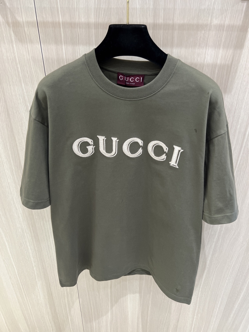 Gucci Olive Green Embroidered Logo Cotton T-Shirt - SS2026 Collection