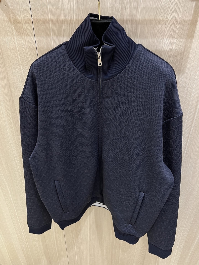 Gucci GG Monogram Jacquard Double-Sided Wool Track Jacket in Navy Blue