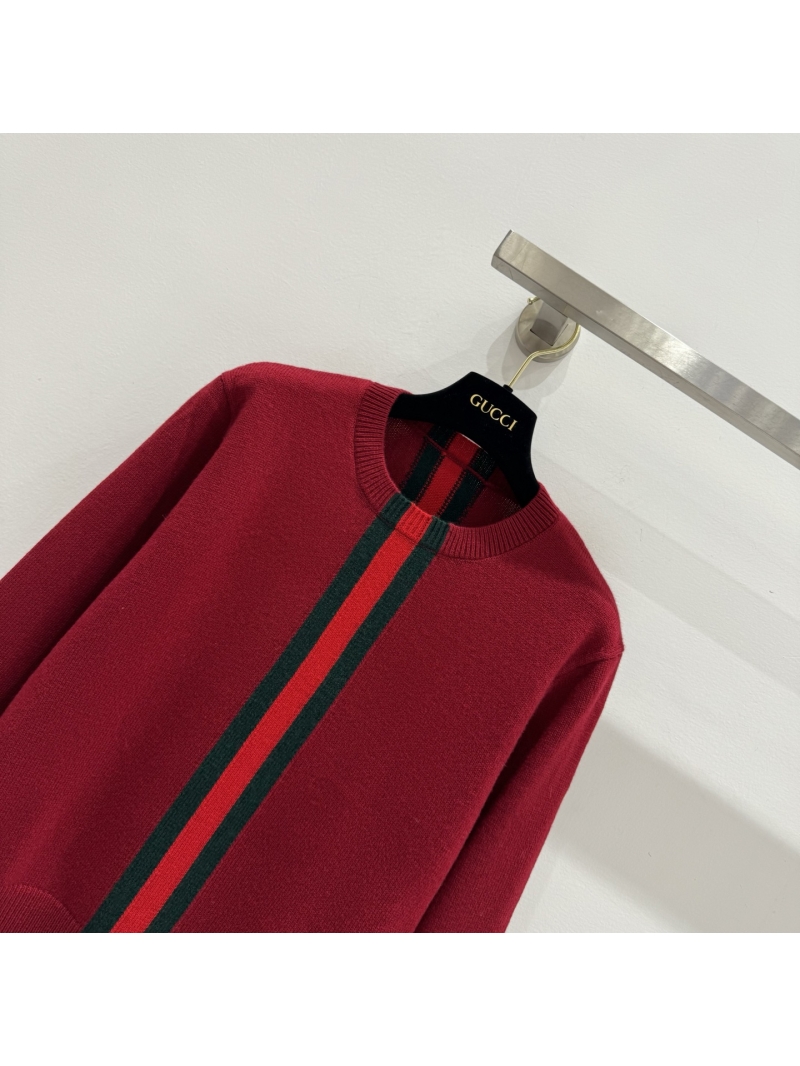 Gucci Signature Web Stripe Wool Crewneck Sweater in Burgundy