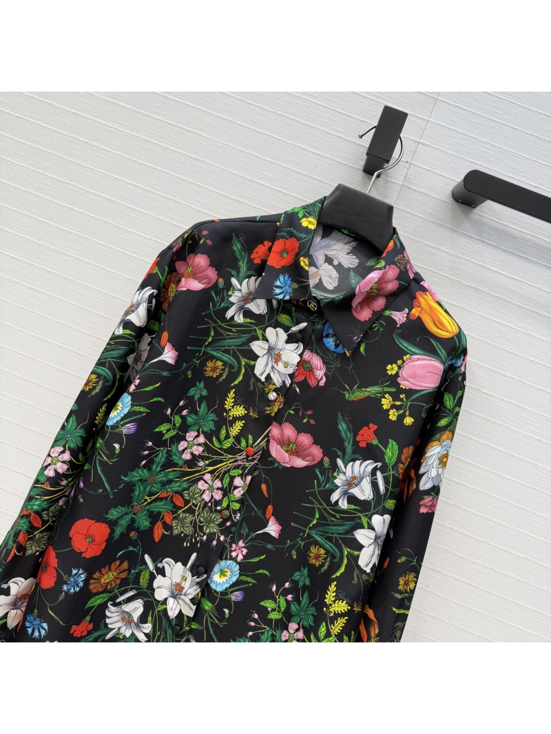Gucci Exquisite Vibrant Floral 100% Silk Twill Signature Tailored Shirt