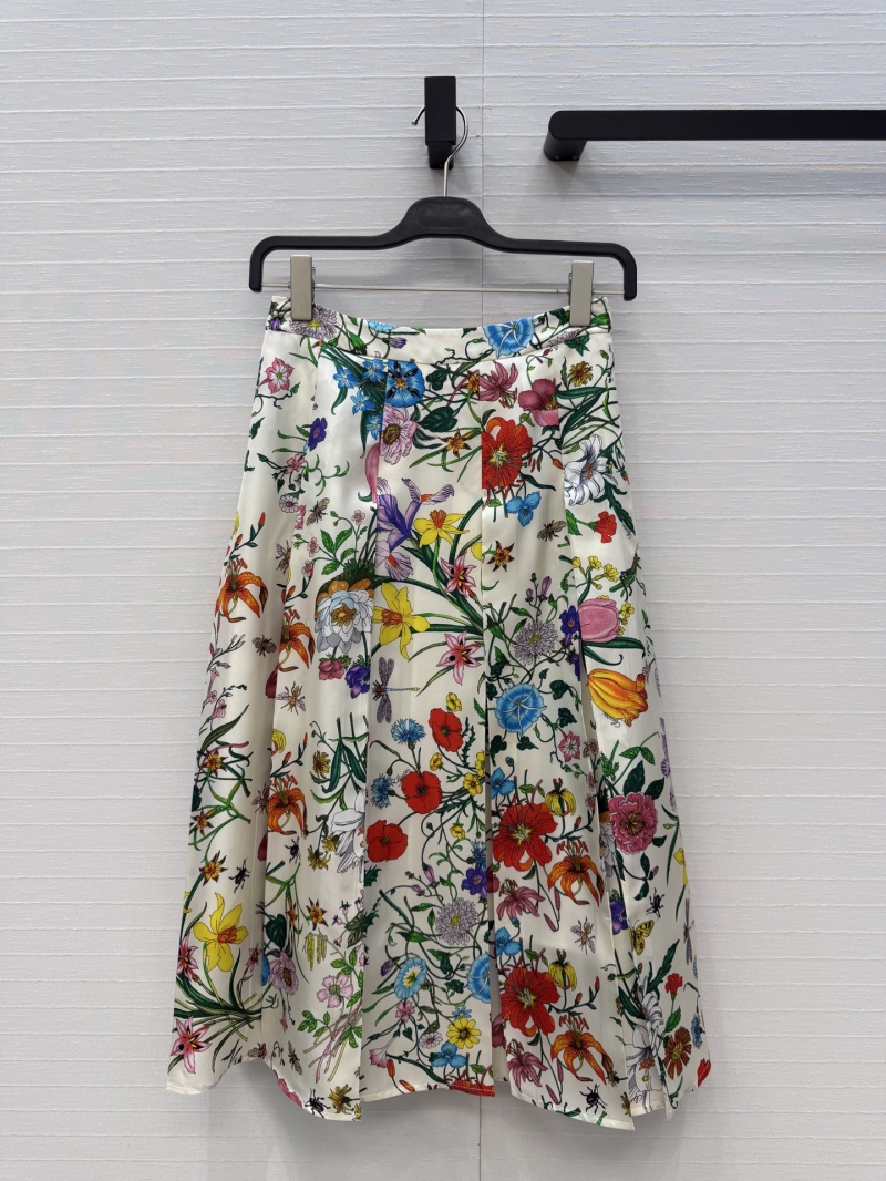 Gucci 100% 16-Momme Silk Twill Floral Pleated Midi Skirt
