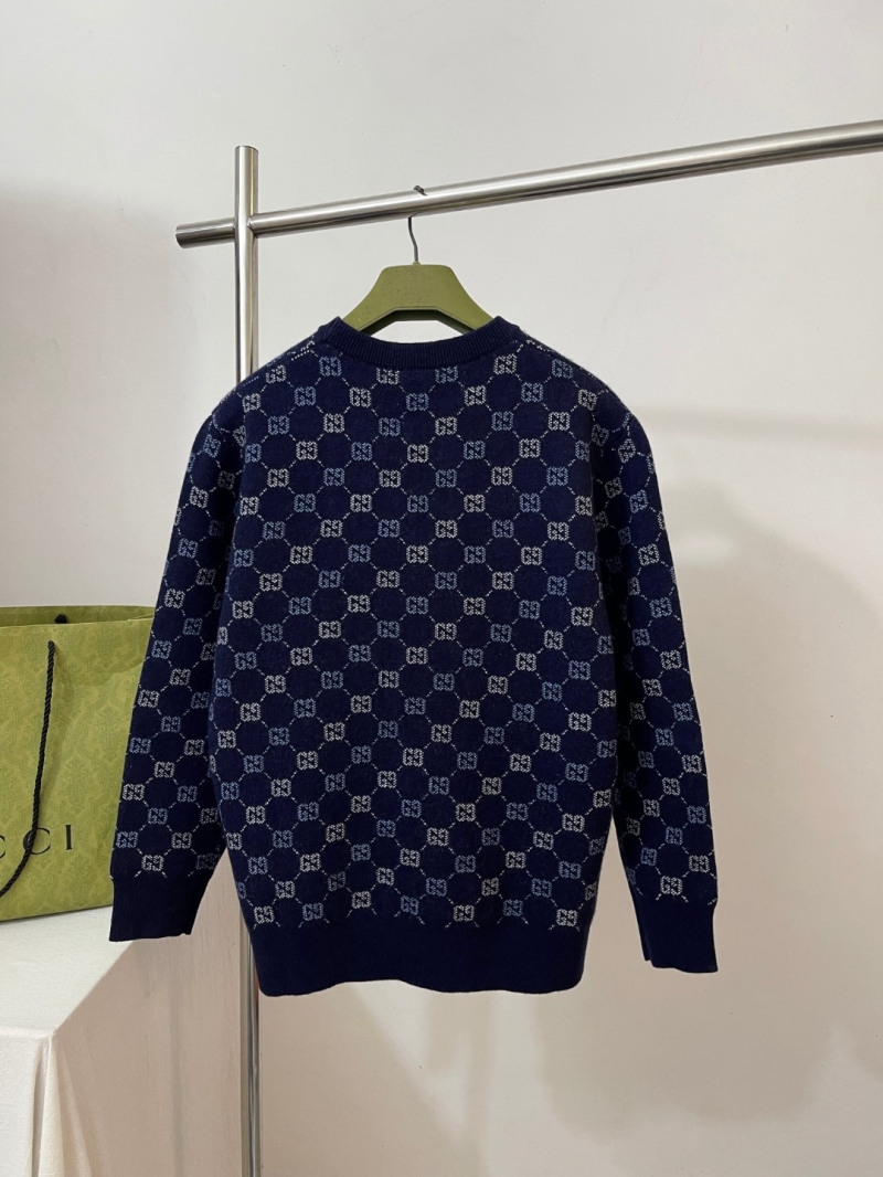 Gucci GG Monogram Navy Blue Jacquard Knit Crewneck Sweater - Sumptuous Wool Blend, Signature Geometric Pattern, Timeless Luxury