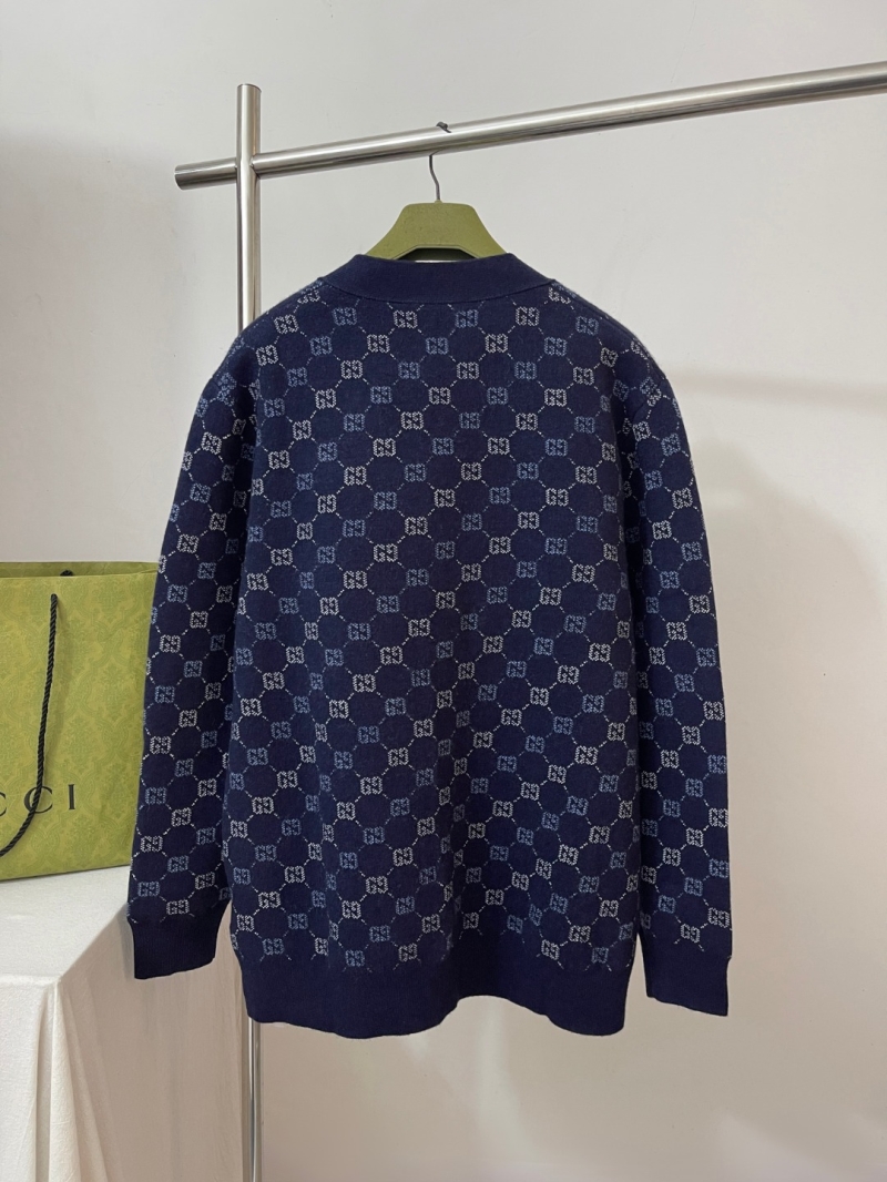 Gucci Signature Monogram GG Lattice Knit Cardigan in Navy Blue