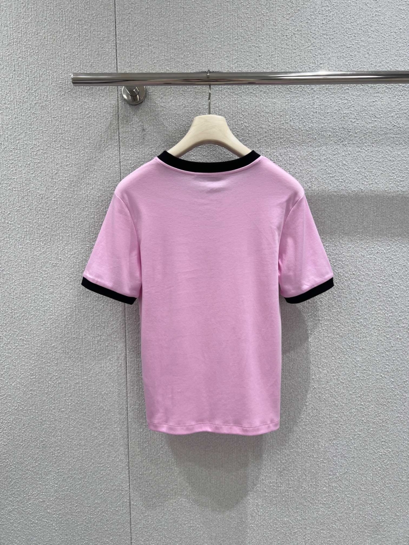 Gucci Signature Embroidered Ringer T-Shirt in Pastel Pink