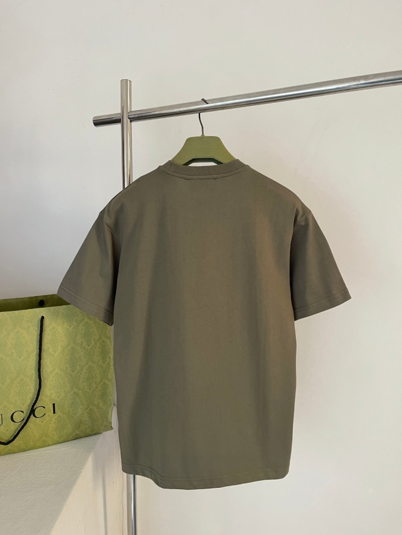 Gucci Muted Olive Green Embroidered Cotton Jersey T-Shirt - Relaxed Fit Luxury Logo Tee