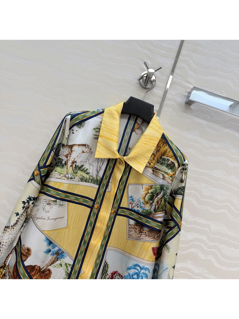 Gucci 100% Silk Twill Animal Jungle Engineered Print Long-Sleeved Shirt
