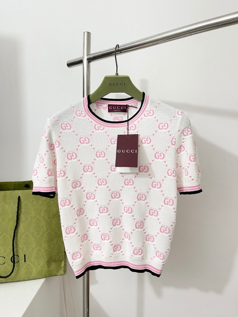 Gucci GG Monogram Pastel Pink Short-Sleeved Knit Top