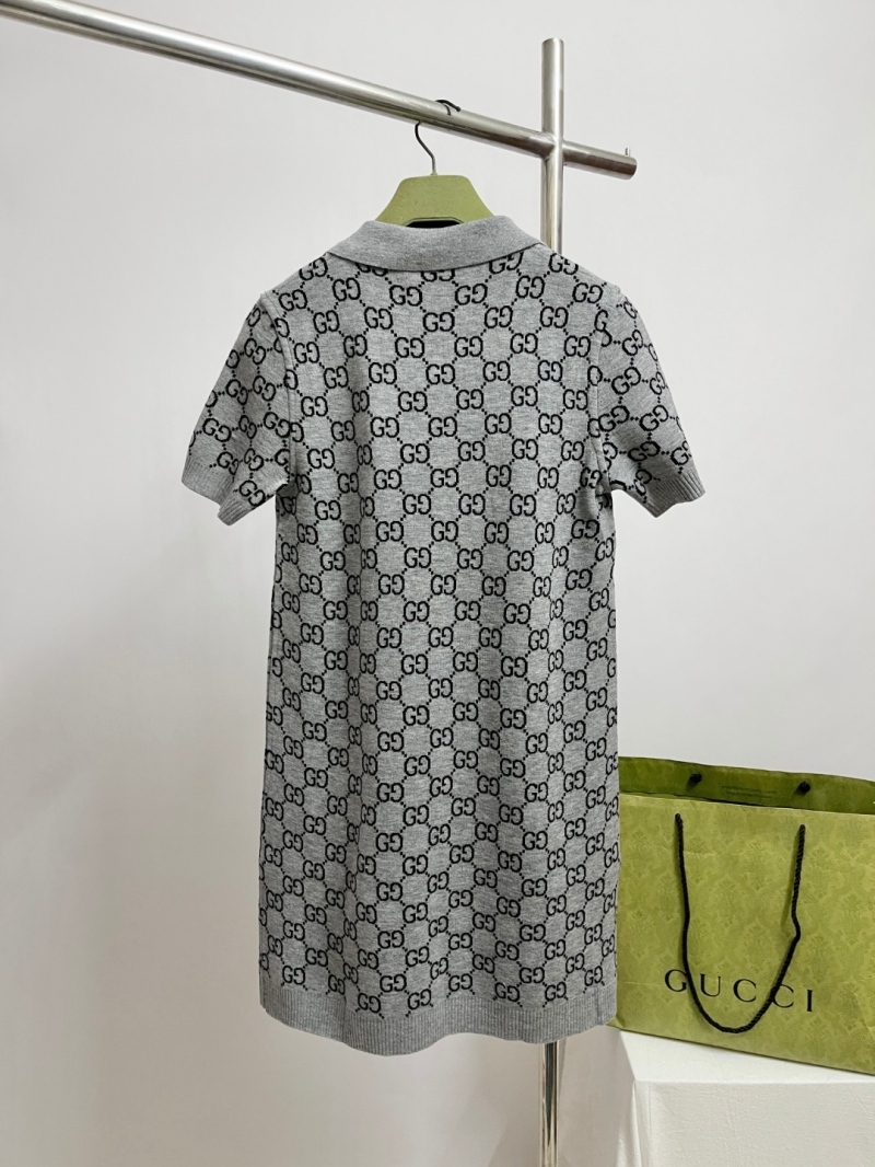 Gucci GG Monogram Wool Jacquard Knit Polo Dress in Heather Gray