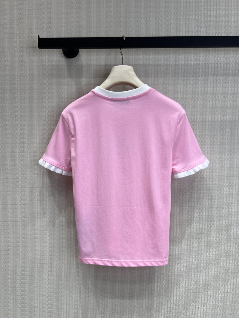 Gucci Ruffle Sleeve Logo Print Cotton T-Shirt in Pastel Pink