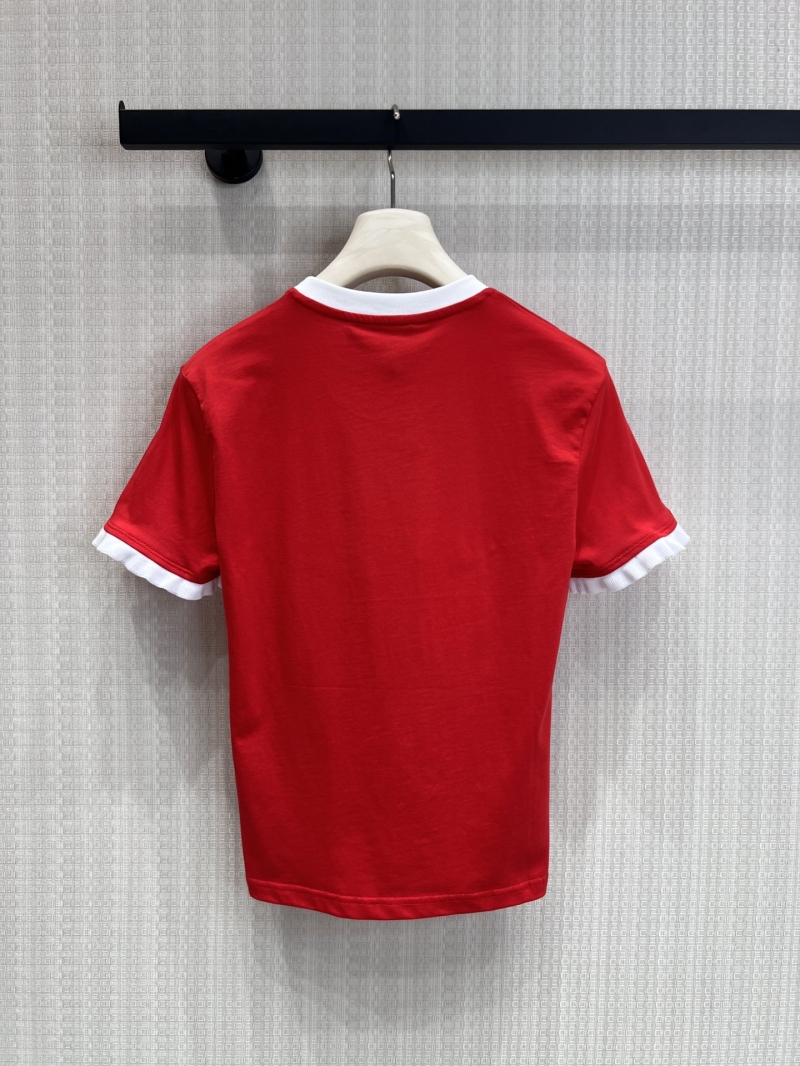 Gucci Vibrant Red Ruffle Trim Short-Sleeve T-Shirt with Signature Web Stripe