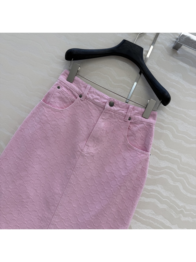 Gucci Pink GG Monogram Jacquard Denim High-Waist Skirt