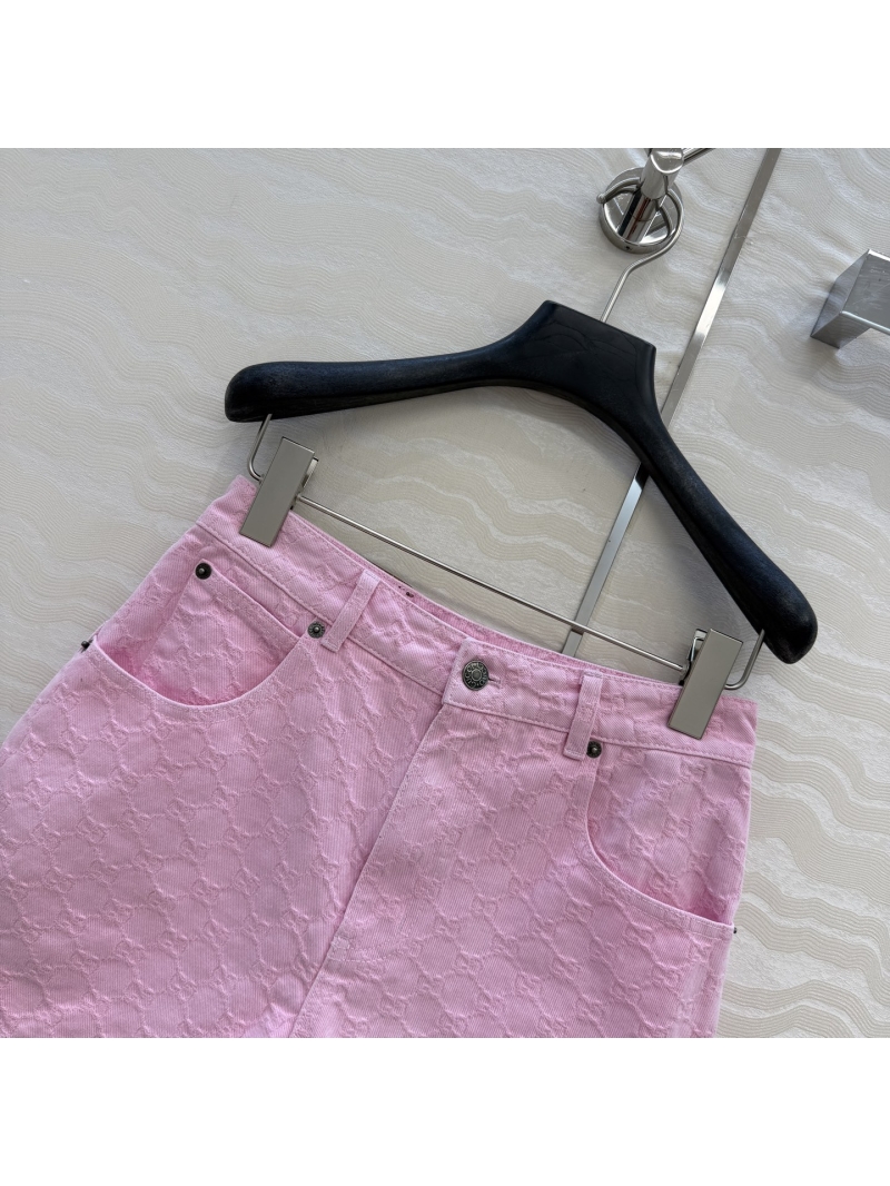 Gucci GG Jacquard Monogram Pastel Pink High-Waist Denim Shorts