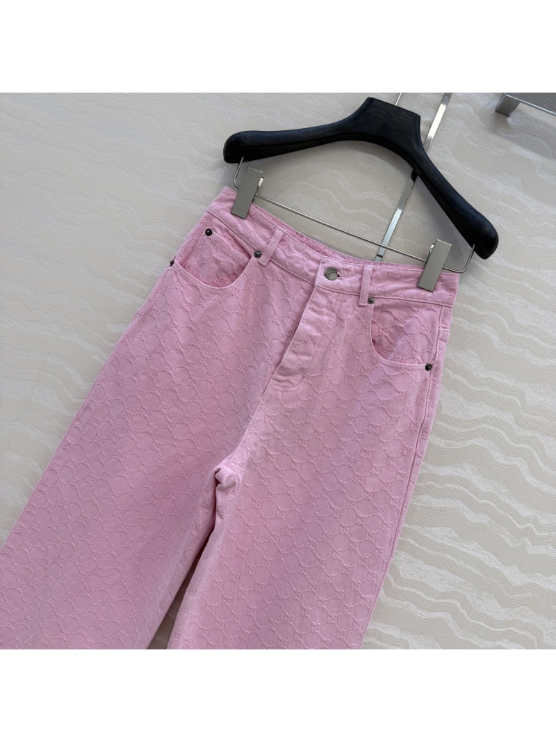 Gucci GG Monogram Jacquard Tender Pink Denim Straight-Leg Jeans