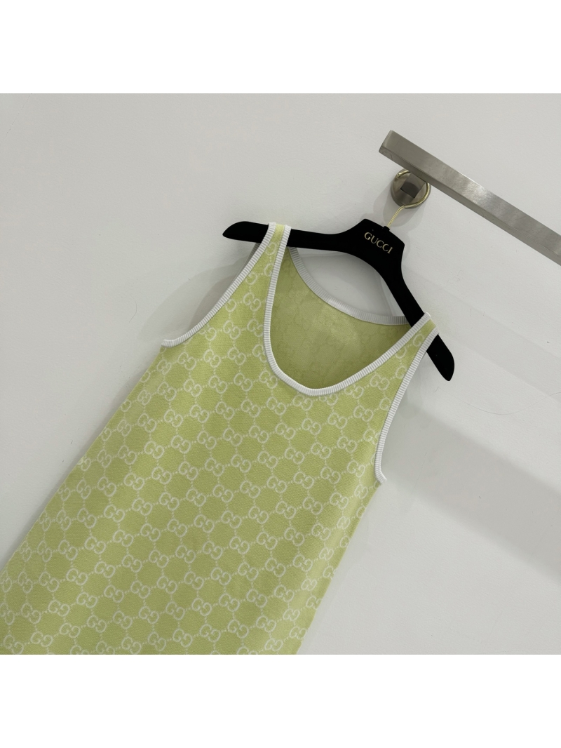 Gucci Signature GG Monogram Knit Sleeveless Dress in Pale Lime Green