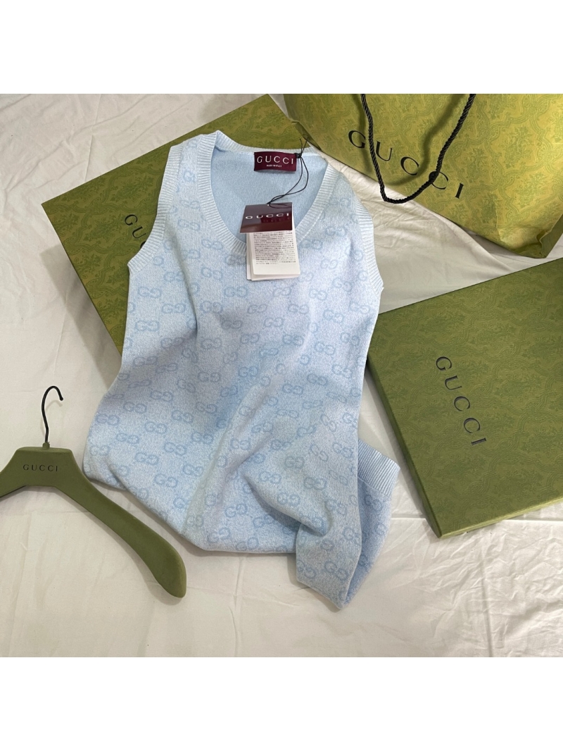 Gucci GG Monogram Wool Blend Sleeveless Knit Vest Dress in Light Blue