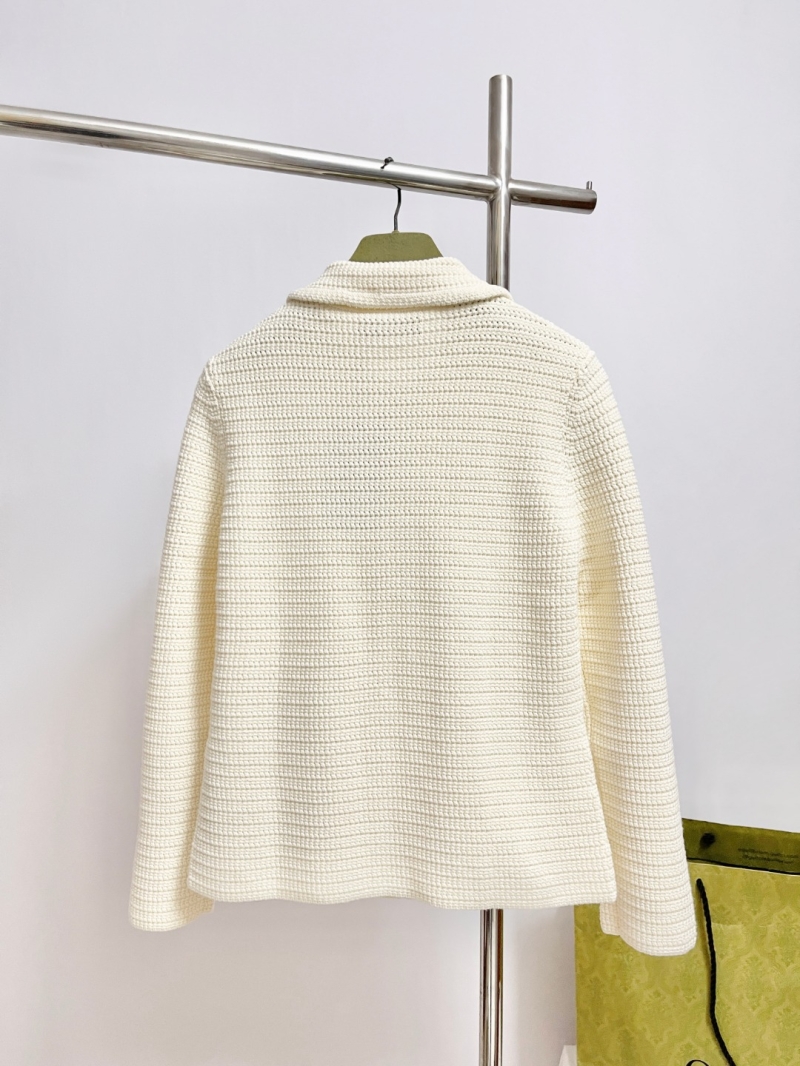 Gucci Ivory Ribbed Knit Cardigan Jacket with Gold GG Buttons