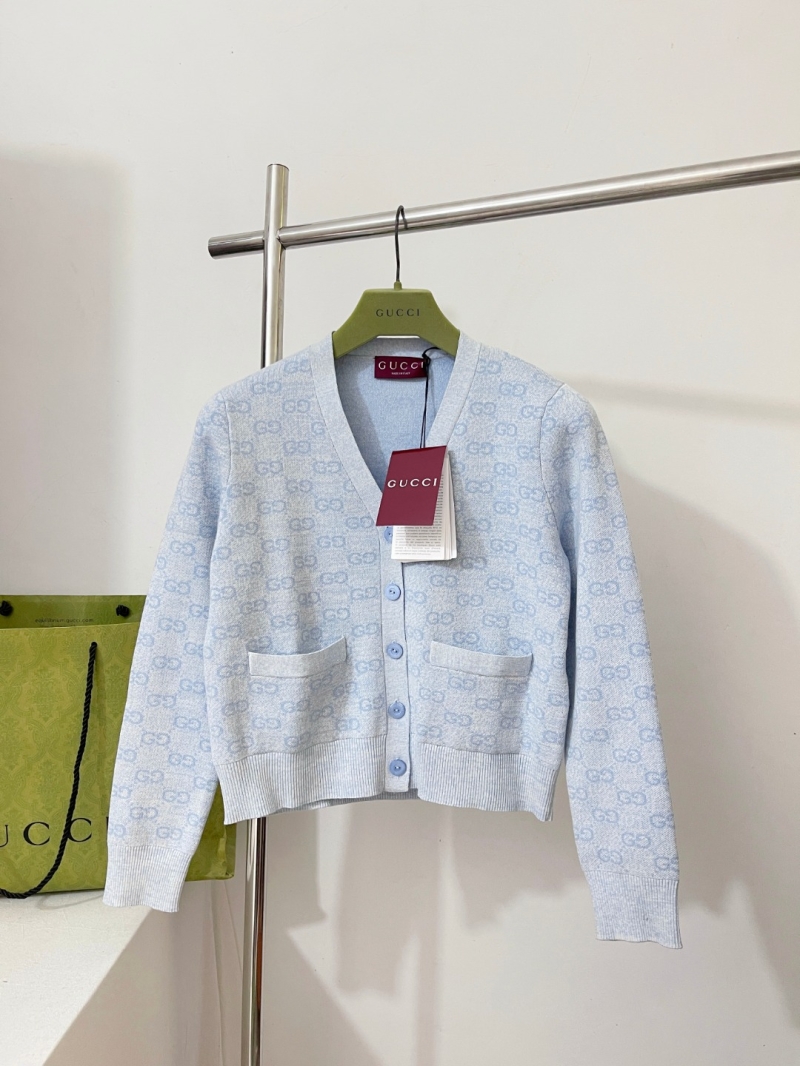 Gucci Ice Blue GG Monogram Jacquard Knit Cardigan
