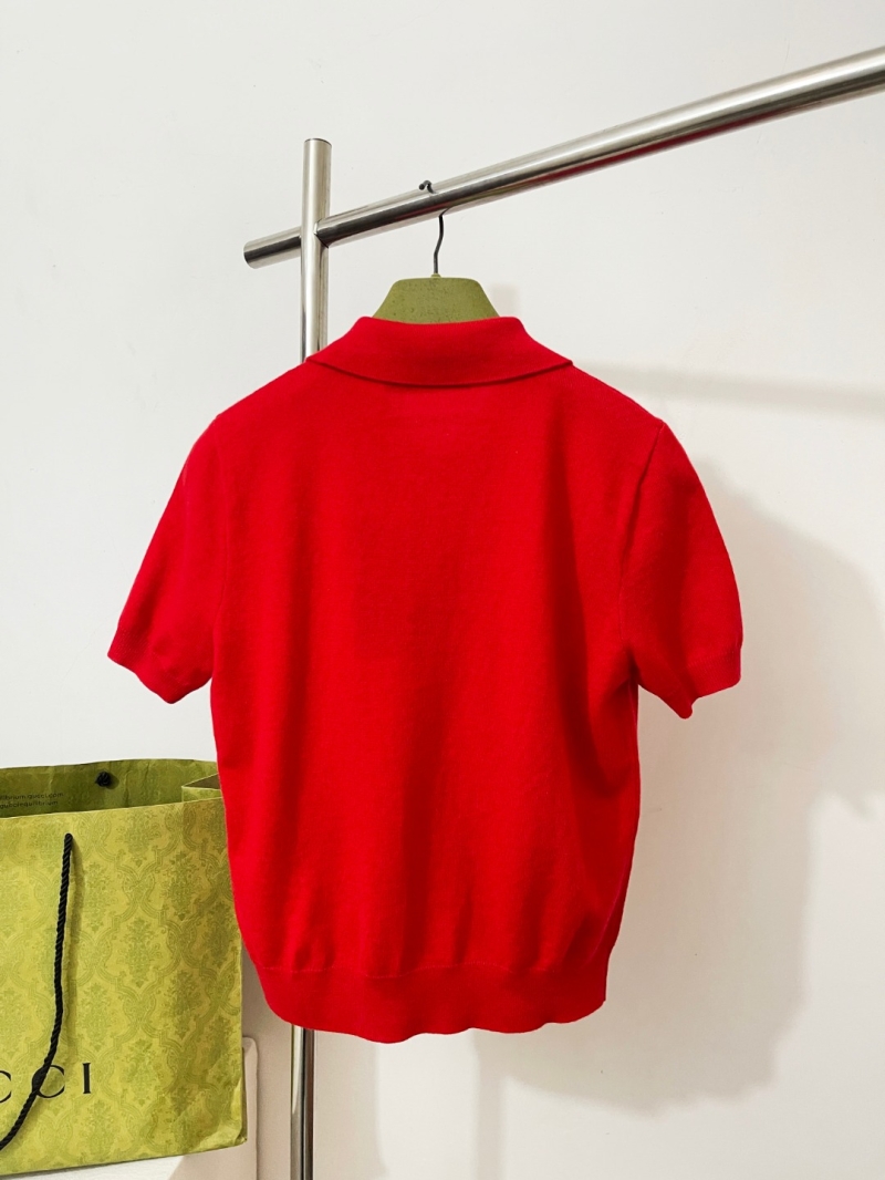 Gucci Embroidered GG Logo Knit Polo Shirt in Vibrant Red