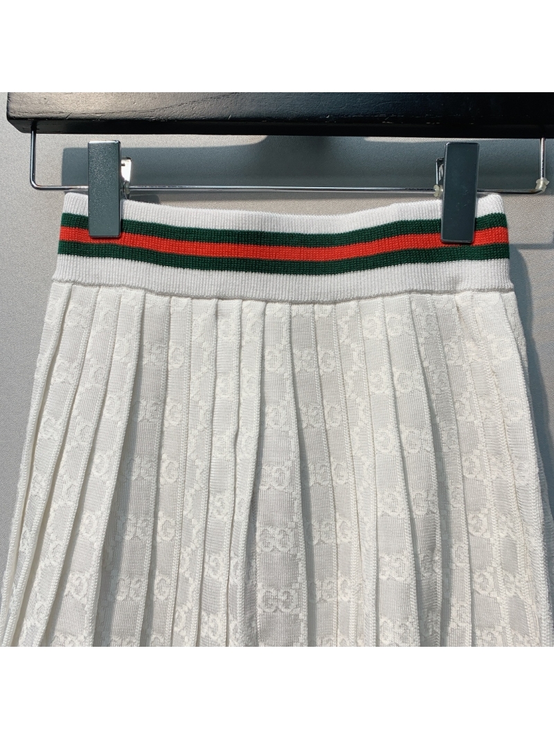 Gucci White Signature Web Stripe Pleated Knit Mini Skirt