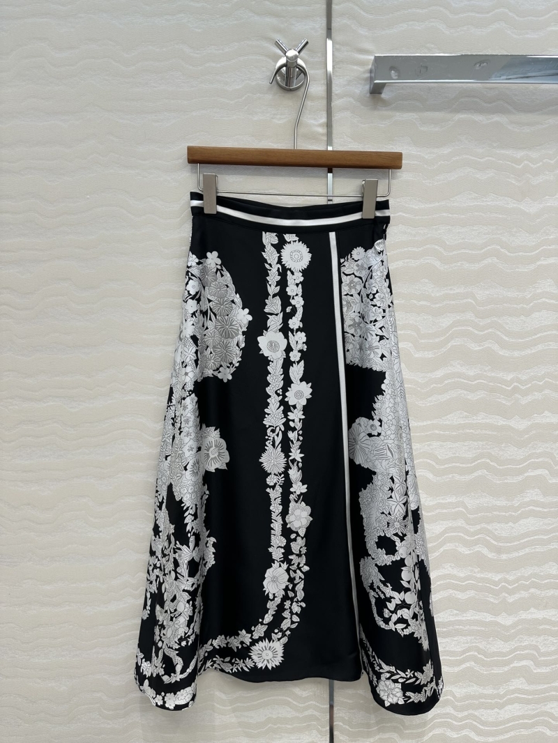 Hermes Black Luxe Silk Midi A-Line Slit Skirt