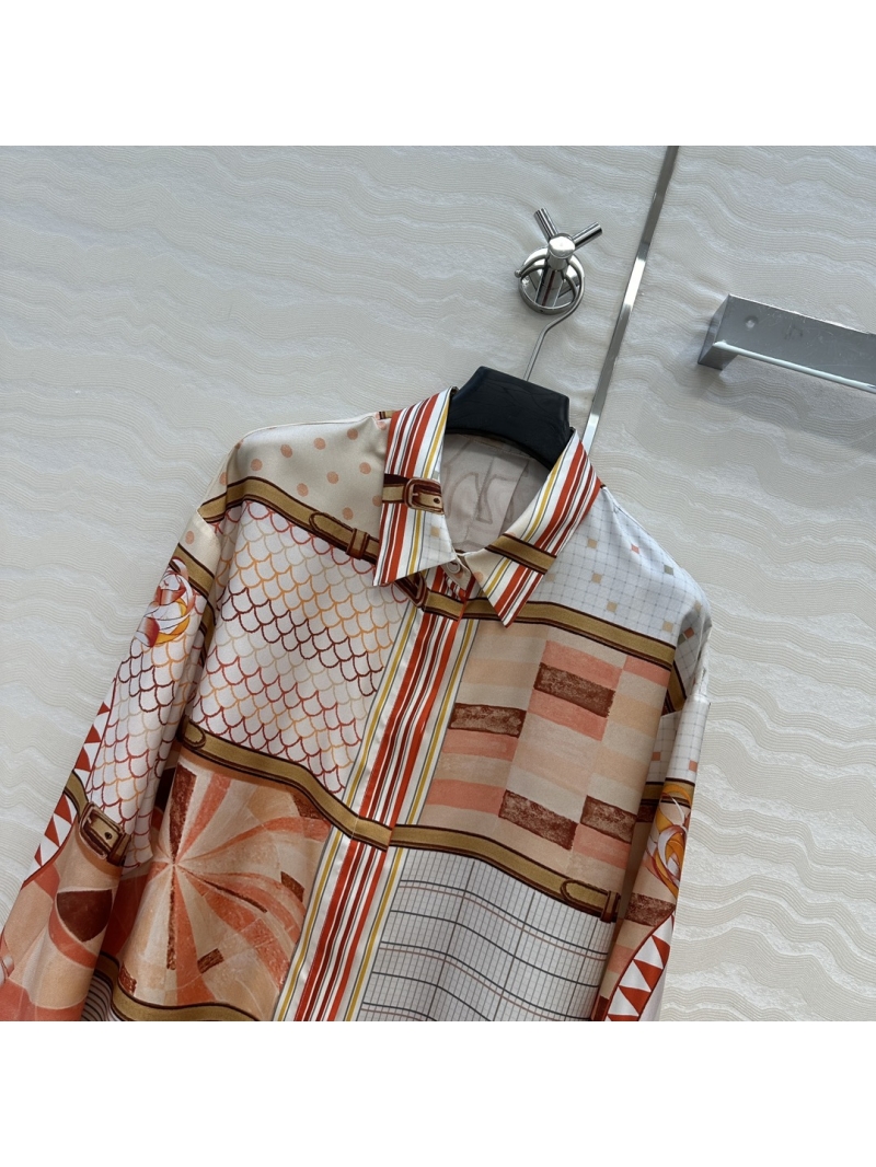 Hermès Luxe Silk Twill Shirt - Palefroi Remix Print Green