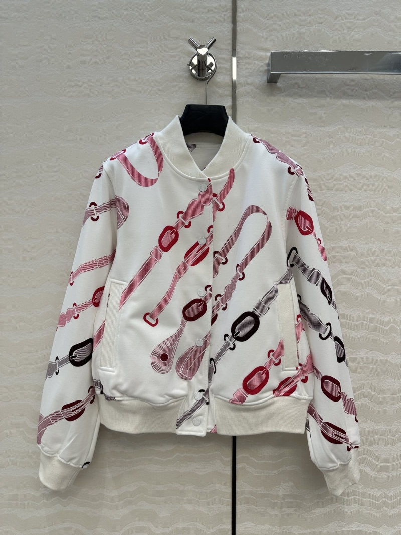 Hermes Coaching Remix Series Jersey Cotton Jacket in Red & White - Luxe Baseball Jacket with Custom Ribbing