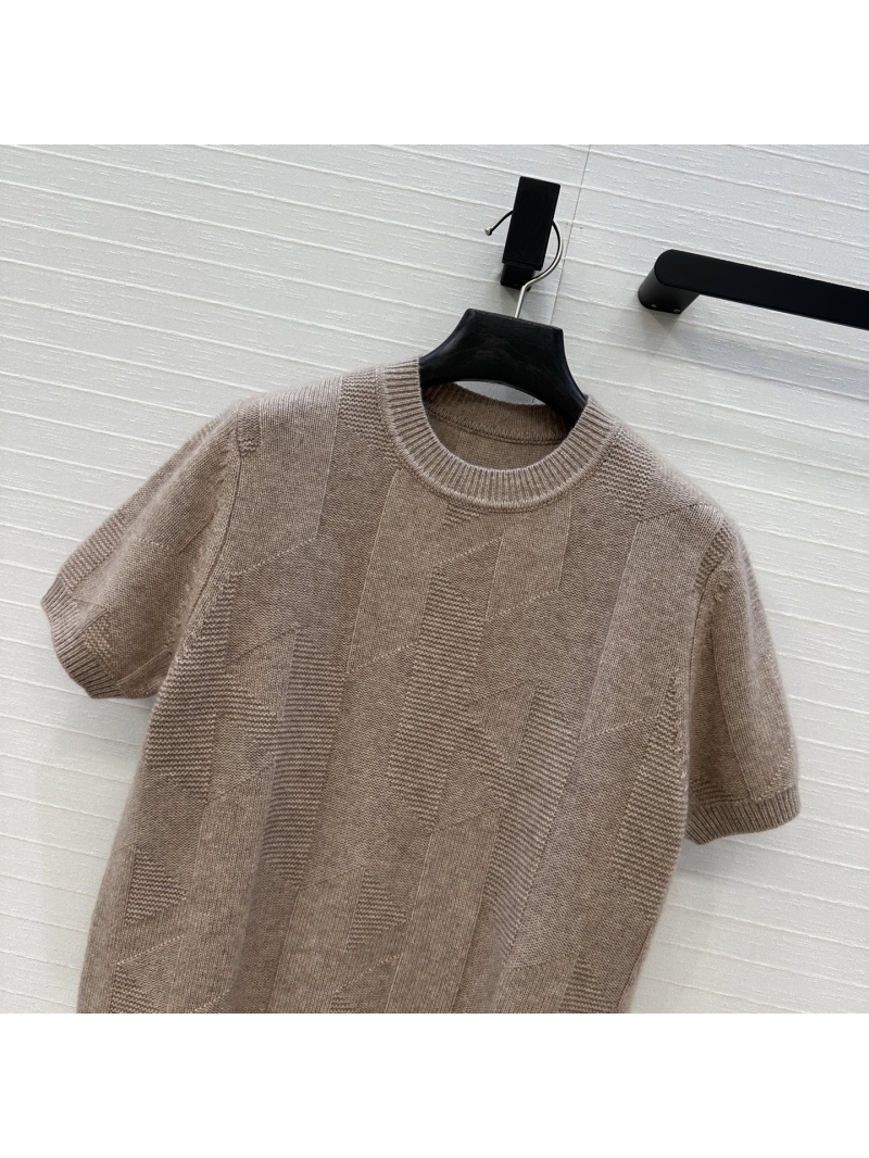 Hermès Early Fall Classic Round Neck Short Sleeve Cashmere Top "Etude" - Luxe Imported Cashmere in 5 Elegant Colors