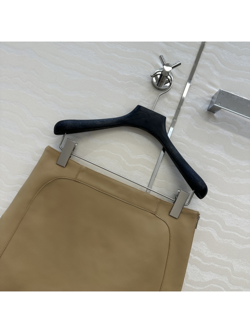 Hermes Luxe Lambskin Skirt in Khaki - Minimalist Arc Cut with Handcrafted Edging