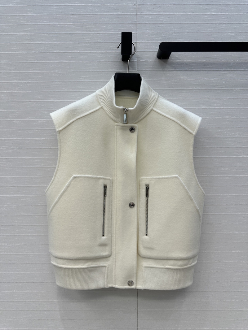 Hermes Off-White Cashmere Pilot Vest Jacket - Luxe Double-Faced Wool & Cashmere Blend with Ribbed Detailing