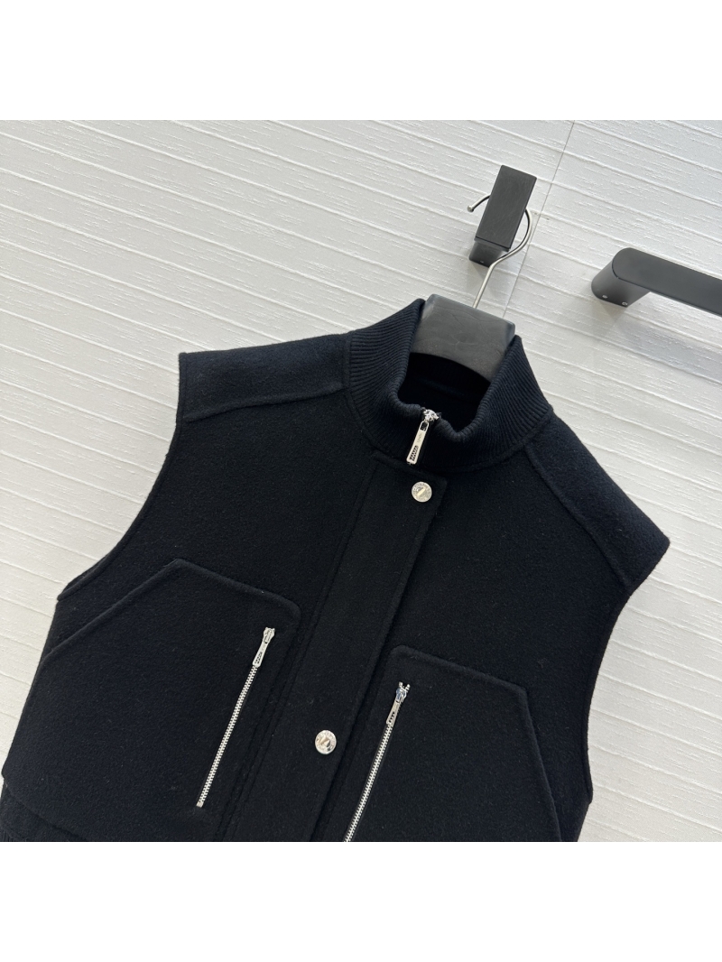 Hermès Black Cashmere Pilot Vest Jacket - Luxe Double-Faced Wool & Cashmere Blend with Ribbed Detailing