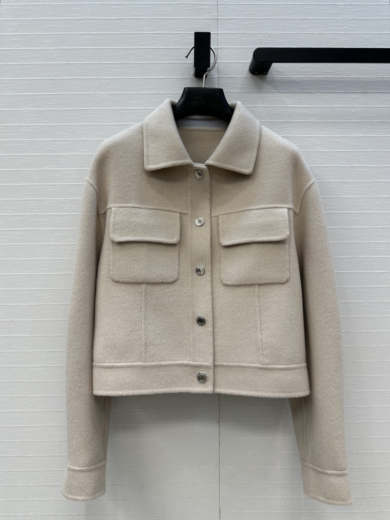 Hermes Exclusive Luxe Cashmere Blend Short Jacket in Almond - Handcrafted Double-Faced Wool with Ribbed Detailing