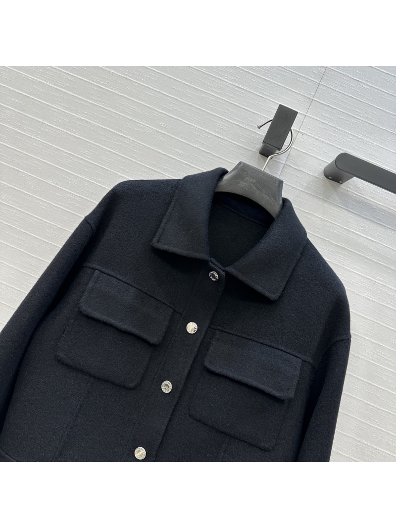 Hermes Exclusive Luxe Cashmere Blend Short Jacket in Black - Handcrafted Double-Faced Wool with Ribbed Detailing