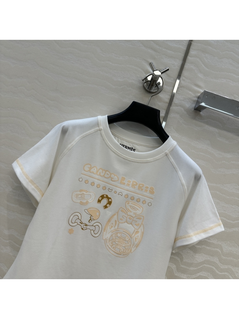 Hermes 25S White Cotton Top - Luxe High-End Round Neck Shirt