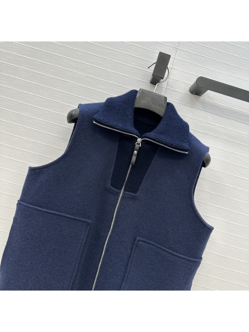 Hermes Exclusive Ribbed Zip Collar Cashmere Knit Vest in Blue - Short H-Style Layering Essential