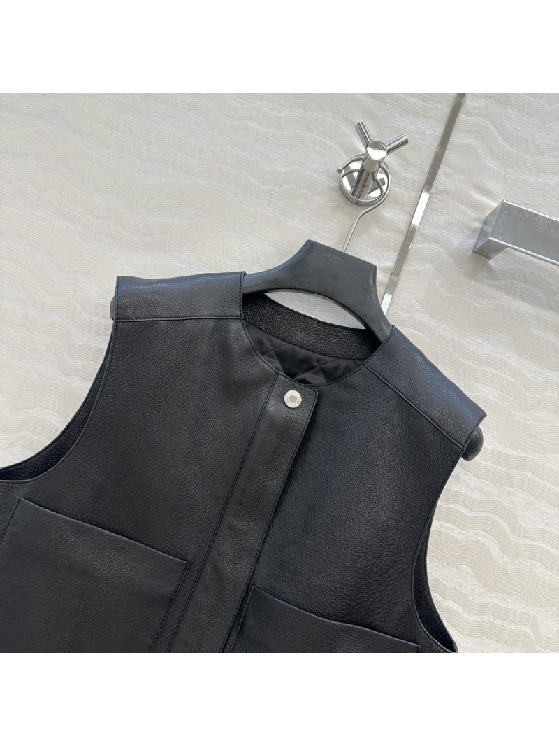 Hermes Leather Jacket Vest in Black - Luxe Imported Lambskin with Quilted Lining