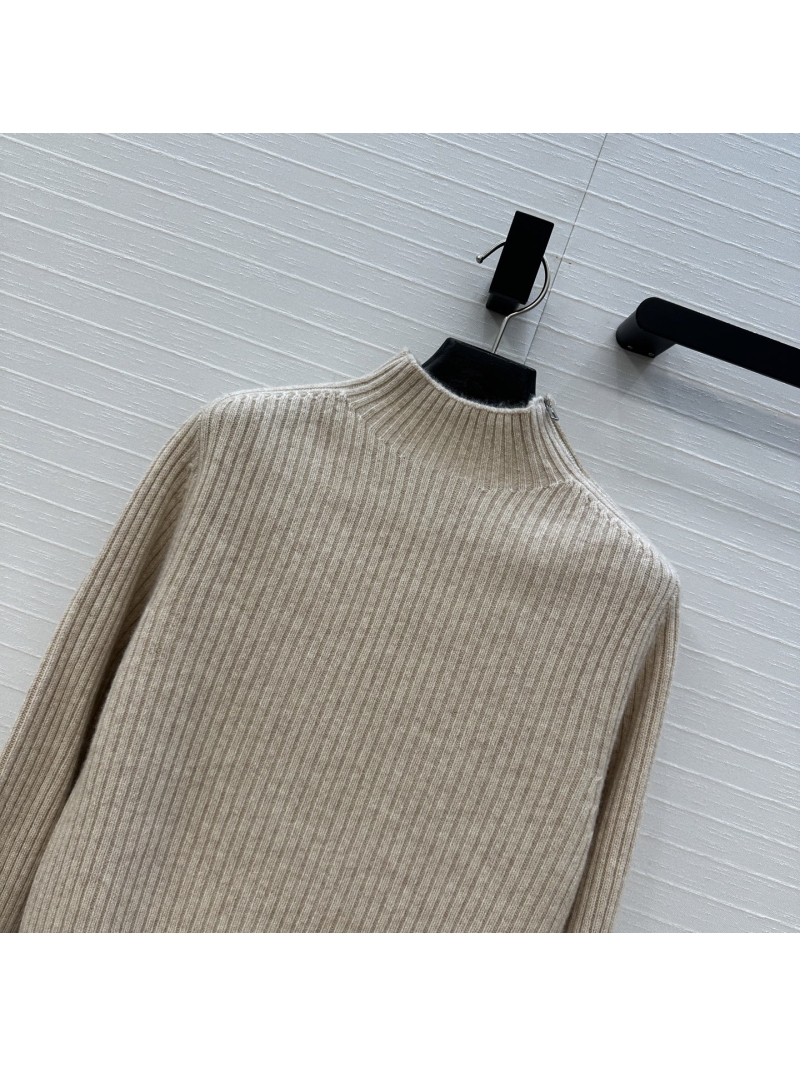 Hermès Ribbed Cashmere Pullover in Beige, High Neck with Side Zipper, Cropped Fit