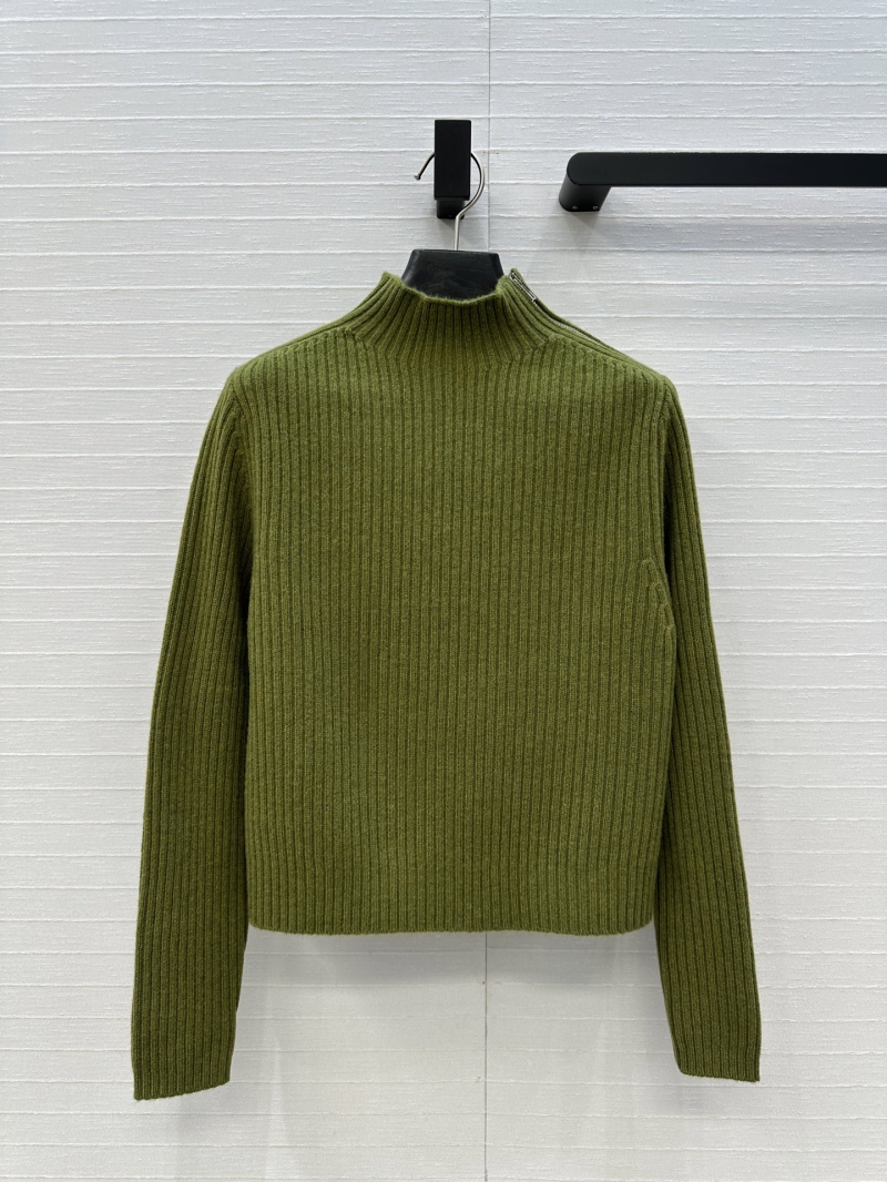 Hermes Ribbed Cashmere Sweater in Olive Green with Front Zipper